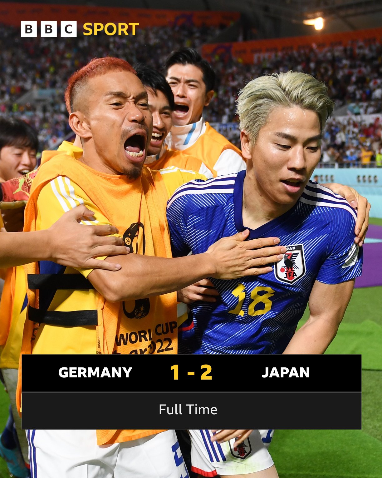 日本2-1逆转战胜德国