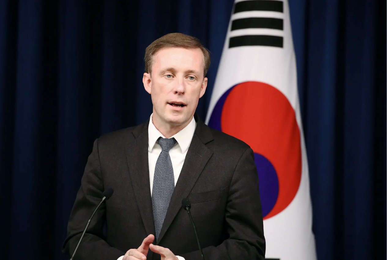 美国国家安全顾问杰克·沙利文于2023年12月9日出席在韩国首尔总统府举行的联合新闻发布会。