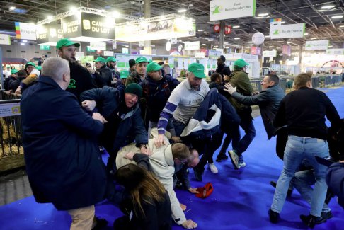 愤怒的法国农民冲进巴黎农业博览会