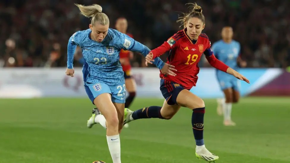2023年女足世界杯决赛中，英格兰队以0-1负于西班牙队