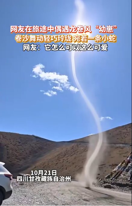 网友拍下龙卷风“幼崽” 宛若小蛇