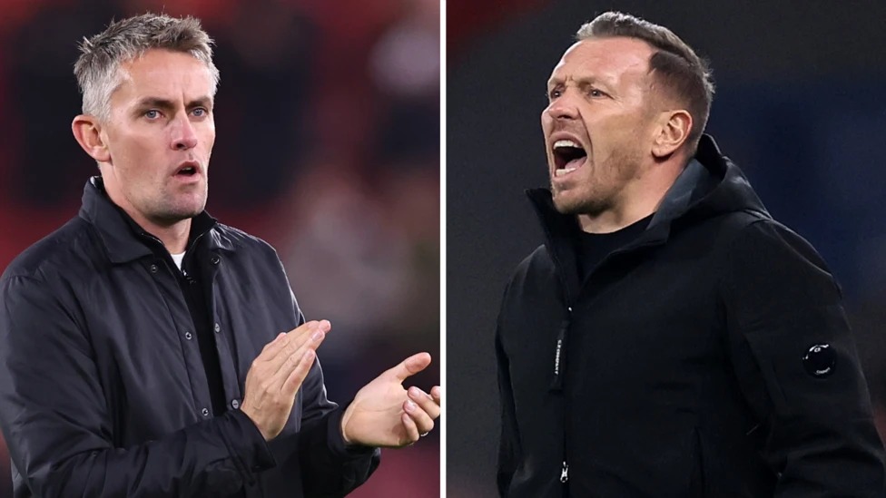 伊普斯维奇镇队主教练基兰·麦肯纳和威尔士队主教练克雷格·贝拉米