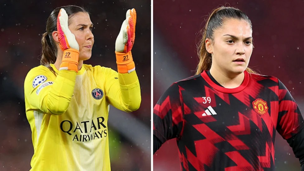 萨菲亚·米德尔顿-帕特尔（右）迎来她的欧战首秀，而玛丽·厄普斯自离开曼联后首次重返老特拉福德球场。