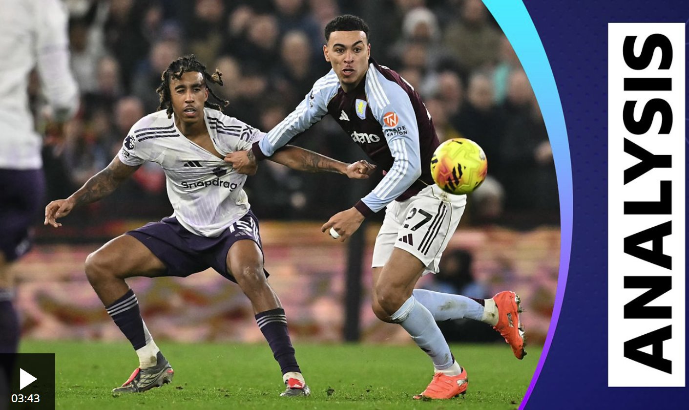 罗杰斯梅开二度，帮助阿斯顿维拉2-1曼联