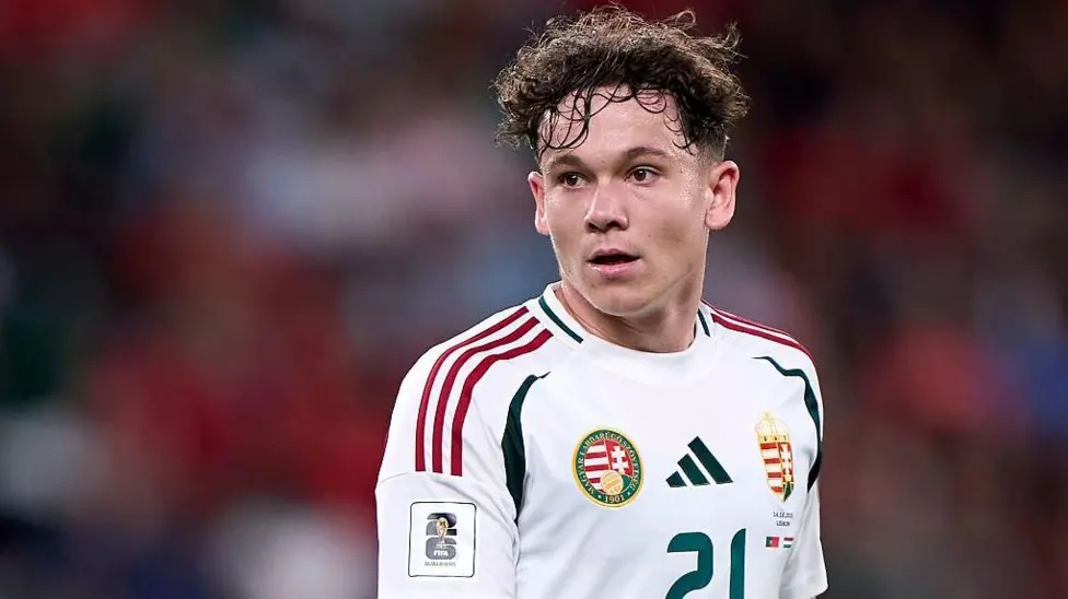 亚历克斯&middot;托特身穿匈牙利国家队白色球衣