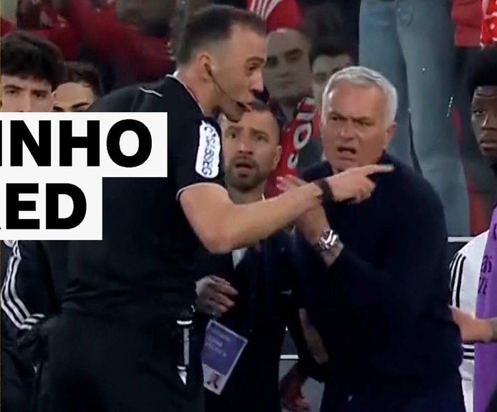 穆里尼奥在比赛尾声本菲卡扳平比分后被罚下场